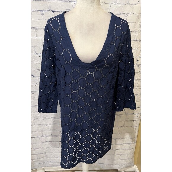 Dream Beach Women’s Open Knit Navy Blue Beach Cover Up Beach Dress Medium/Large - Picture 1 of 4